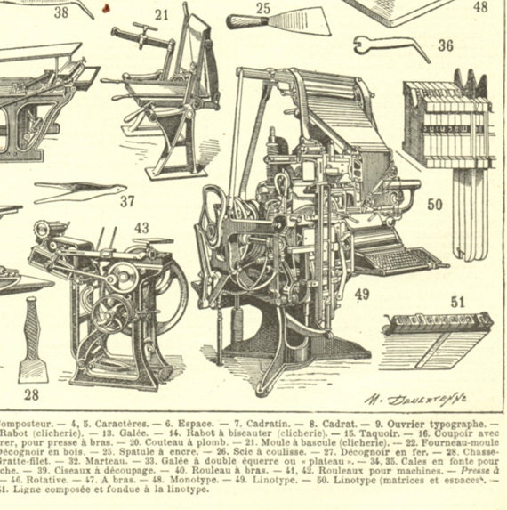 1922 Gravure Vintage Imprimerie Techniques Anciennes d'imprimerie Cadeau Pour Imprimeur Déco Presse 