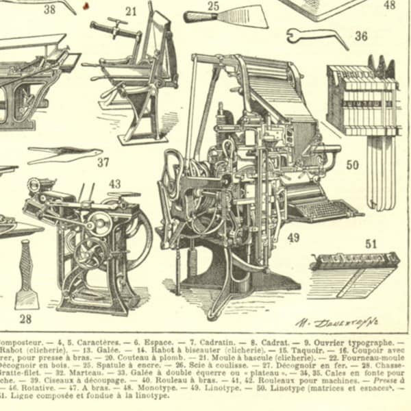 1922 Gravure vintage Imprimerie Techniques anciennes d'imprimerie Cadeau pour imprimeur Déco d'imprimerie Presse à main Presse rotative