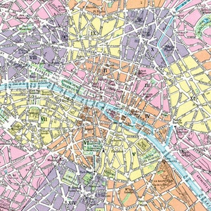 Carte de Paris imprimable à volonté A4. Carte Paris vintage ancienne en téléchargement immédiat. Carte ancienne à imprimer image 4