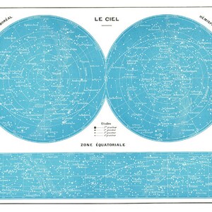 1936 Carte du ciel ancienne Carte des étoiles vintage Illustration d' astronomie vintage Cadeau pour astronome page de dictionnaire français