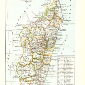 1908 Carte ancienne de Madagascar Carte de Madagascar vintage Cadeau géographie  page de dictionnaire français