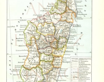 1908 Carte ancienne de Madagascar Carte de Madagascar vintage Cadeau géographie  page de dictionnaire français