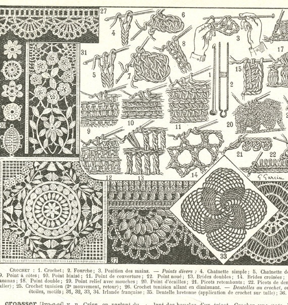 1922 Illustration de Crochet Vintage Cadeau Arts Du Fil Deco Atelier Tricot Décoration Crochet