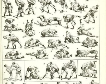 Wrestling art, 1936 Vintage wrestling poster, wrestling print, Wrestling decor, Wrestling gift, Old sports poster, Gym decor, man cave decor