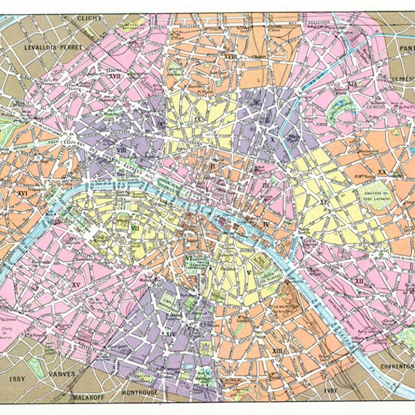 Carte de Paris IMPRIMABLEà volonté A4  Carte digitale de Paris vintage Carte ancienne à imprimer