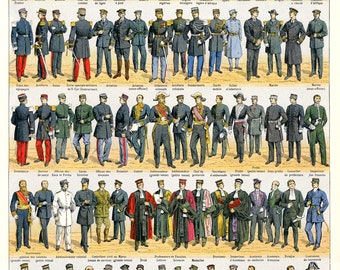 1936 Navy military & civilian uniforms for officer office decor. Lawyer Scout Naval uniforms wall print. Retired military gifts French ww1