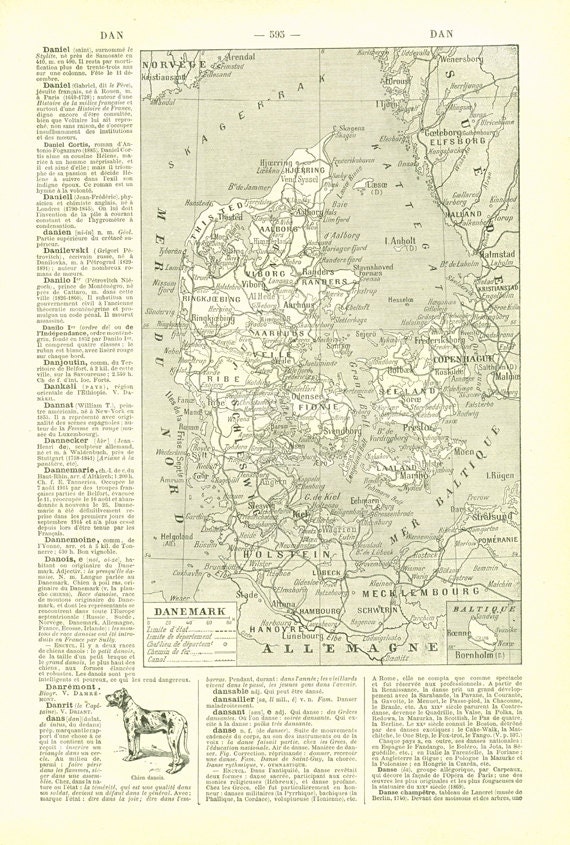 1923 Carte Du Danemark Vintage Ancienne Deco Cadeau Pour Danois