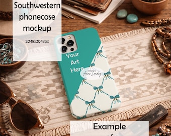 Country Southwestern Prairie phonecase Mockup for Procreate & Smart Object Photoshop psd. Flatlay instant download cowgirl neutral