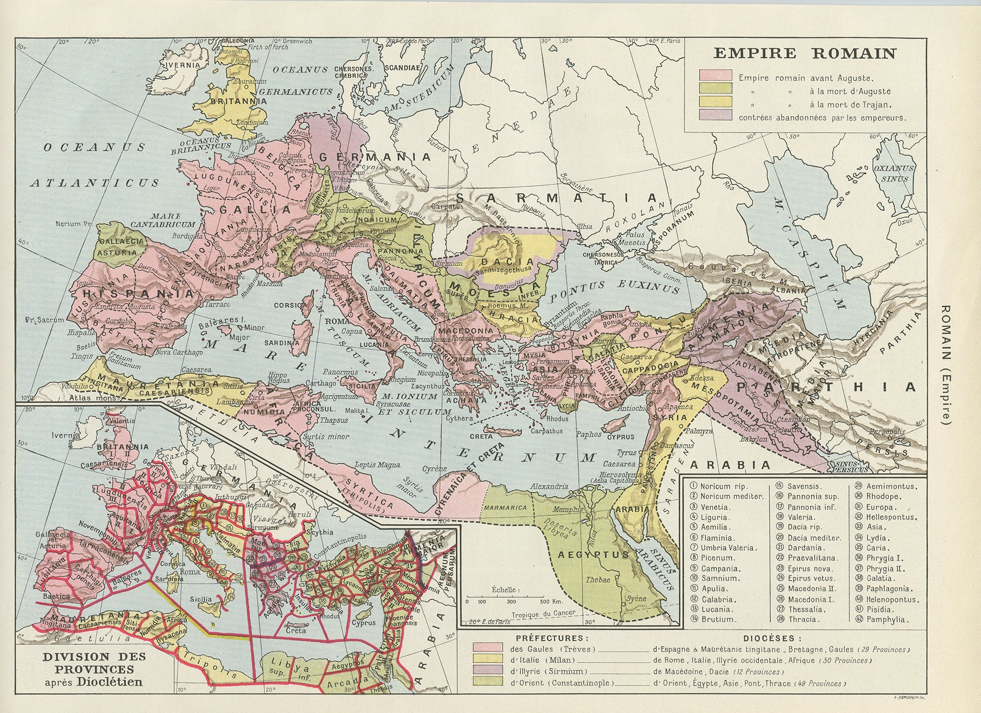 Carte Ancienne de L'empire Romain. 1936. Carte Vintage Historique d'italie Pour Historien. Cadeau It