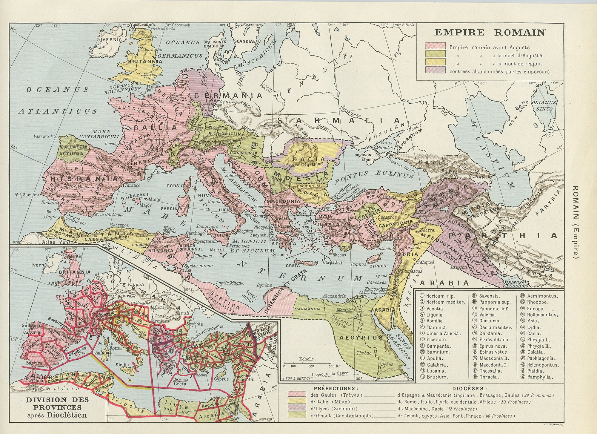 Carte Ancienne de L'empire Romain. 1936. Carte Vintage Historique d'italie Pour Historien. Cadeau It