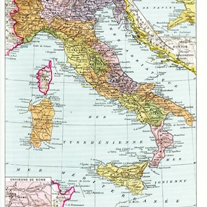 1936 Ancienne carte d'Italie Carte vintage d'Italie Carte d'italie ancienne Cadeau Italie Deco Italienne Carte de l'Italie