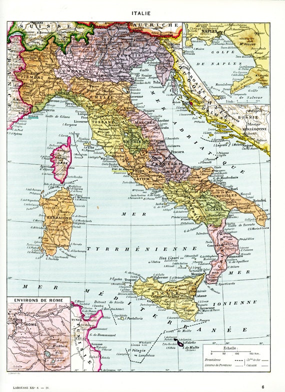 1936 Ancienne Carte d'italie Carte Vintage d'italie Ancienne Cadeau Italie Deco Italienne de L'itali