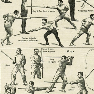 Cane fighting poster 1922 Vintage sports print Vintage fencing poster Cane fighting poster Stick fighting poster French dictionary page