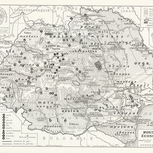 Vintage Romania map from 1936. Vintage Romanian gift wall decor. Language teacher gift. Office decor. Old maps. Small antique geography image 5