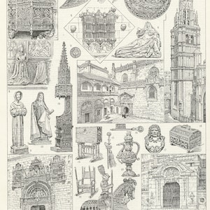 1936 Illustration d'art et architecture d'Espagne. Cadeau pour historien, géographe, professeur.