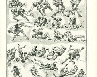 1948 antique wrestling print Vintage wrestling art Wrestling poster gift for wrestler Gift for men Sports print Sports poster Gift for boy