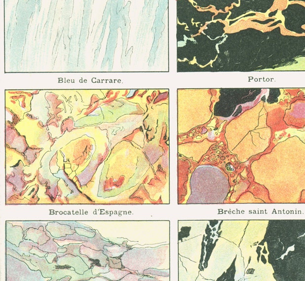 1922 Illustration de Géologie Types Marbres Poster Minéraux Cadeau Pour Géologue Géologienapoléon Di