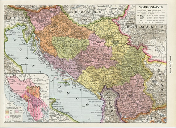 1936 Vintage Yougoslavia Map. Antique Pre-war Gift for | Etsy