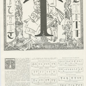 1936 Antique Initial Letter T print for office or bedroom door decor. Vintage monogram initial alphabet dictionary page Calligraphy ABC