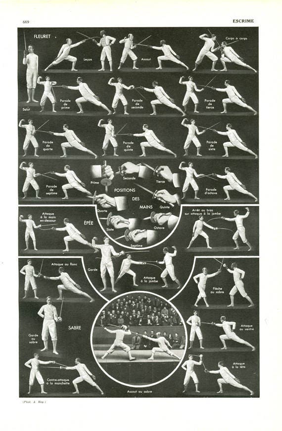 Fencing Poster From 1949. Vintage Fleuret Art Antique Fencing Etsy