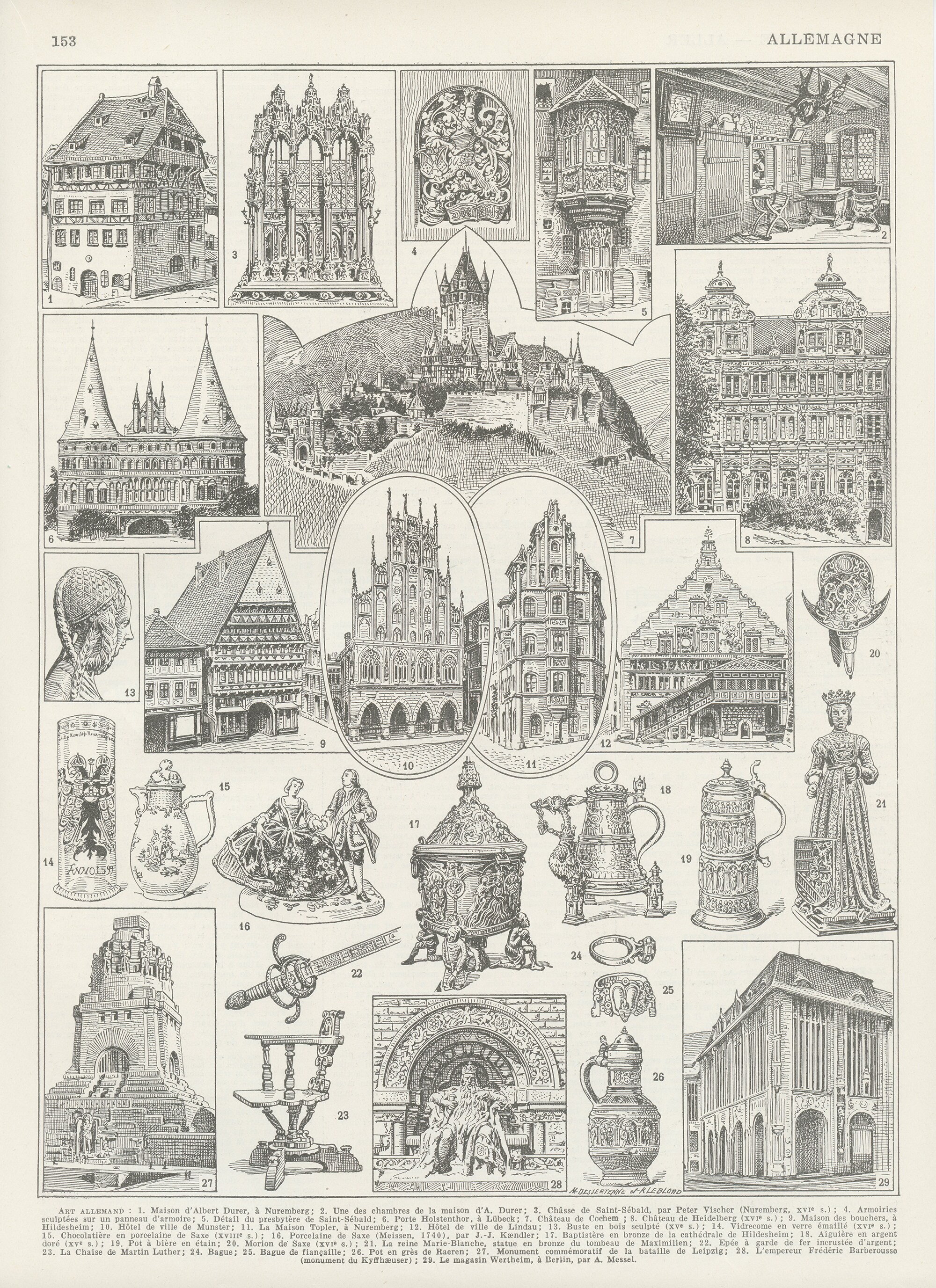 1936 Illustration Des Arts et Architecture Traditionnels Allemands Noir Blanc. Cadeau Pour Historien