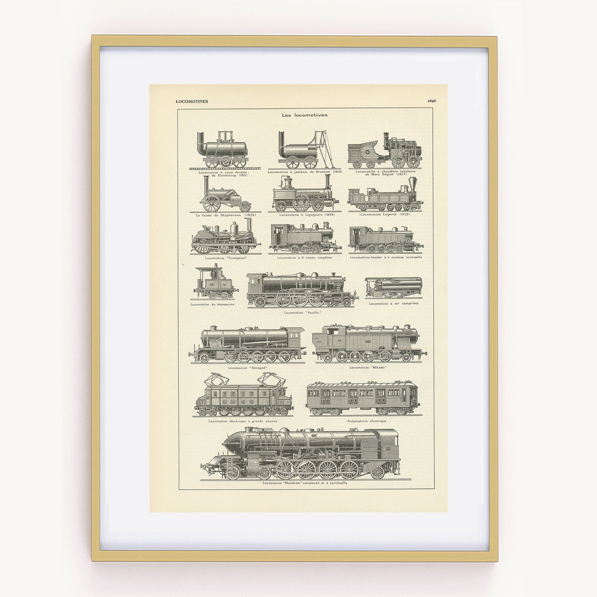 Affiche Brevet Vintage Locomotive 3 - Format A3 (29,7x42cm) Fond Crème - Nacnic