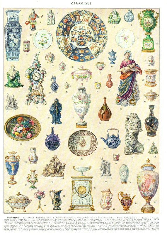 Céramique Vintage 1936 Gravure de Porcelaines Poster Marques Céramique Cadeau Pour Collectionneur Po