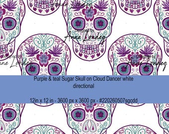 Purple & teal hand drawn Sugar Skull Halloween seamless pattern commercial license 300dpi instant download digital png  Steampunk Coquette