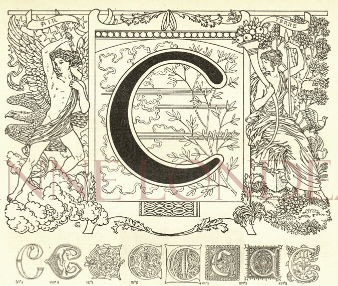 1922 Poster de La Lettre C Illustration Calligraphie Vintage Initiale Gravure Lettre Ancienne Page D