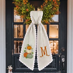 Personalized Thanksgiving Wreath Sash, Embroidered Turkey Monogram Sash, Custom Initial Fall Wreath Bow, Autumn Front Door Decor