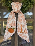 Personalized Fall Pumpkin Wreath Sash, Embroidered Fall Monogram Bow, Orange Toile Front Door Decor, Custom Initial Thanksgiving Ribbon