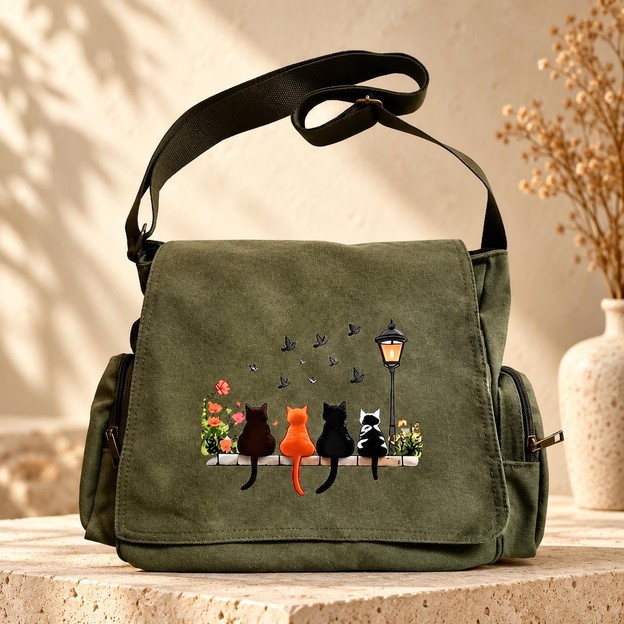 Olive Green Canvas Messenger Bag - Etsy