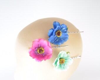 Hair Clip Pink, Mint and Blue Flowers Mini Headpiece Childrens Headwear Silk Flowers Young Fashion Hair Accessories Kawaii Cute