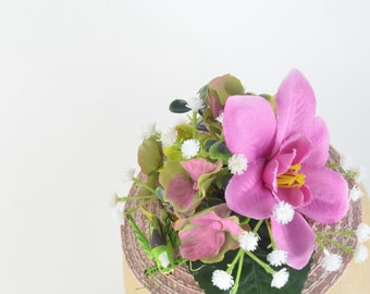Cappello da cocktail copricapo con fiori di seta di orchidea rosa e corona floreale di cavalletta Accessorio per capelli da sposa Kawaii Woodland