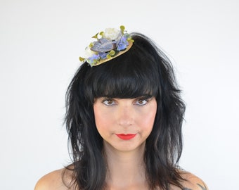 Headpiece Fascinator Cocktail Hat with Butterfly Silk Hydrangea Flowers in Blue White Spring Summer Cocktail Wedding Bridal Hair Accessory