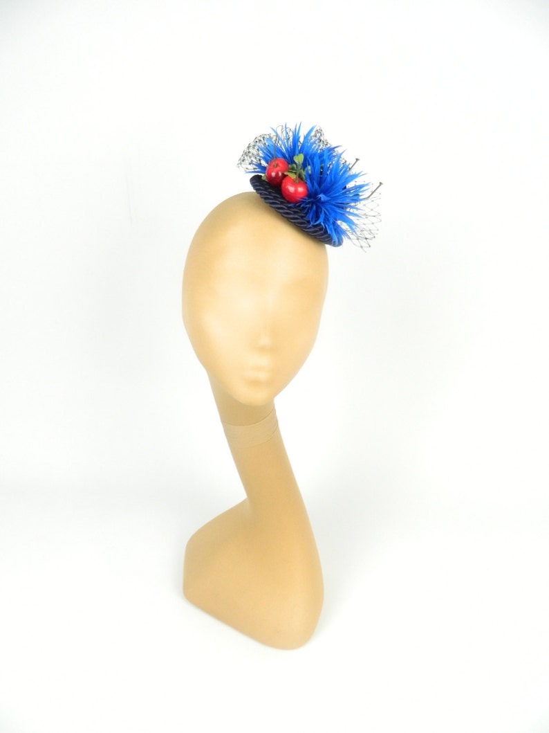 SALE Fascinator Headpiece in Blues With Feathered Flowers Etsy