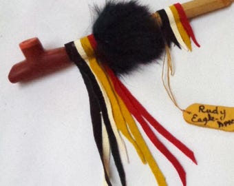 8" Miniature  Peace pipe, Catlinite, Minnesota Pipestone, Apache Made