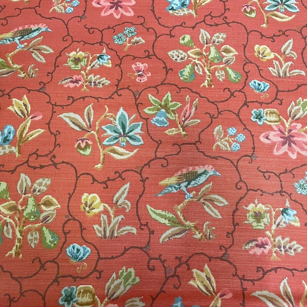 Cowtan & Tout Shelburne Red Botanical Linen/Cotton Print Multi-Purpose Fabric Remnant - 3.27 yd