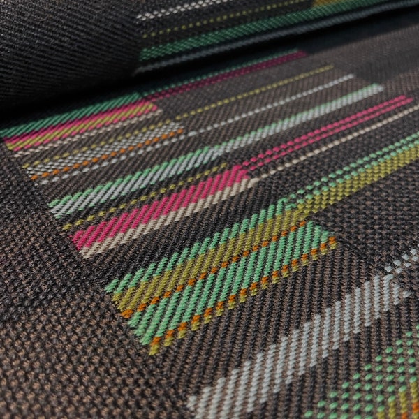 Maharam Colorfield Walnut Black Brown Pink Green  Stripe Wool Upholstery Fabric - 7/8th yard remnant - MSRP 247