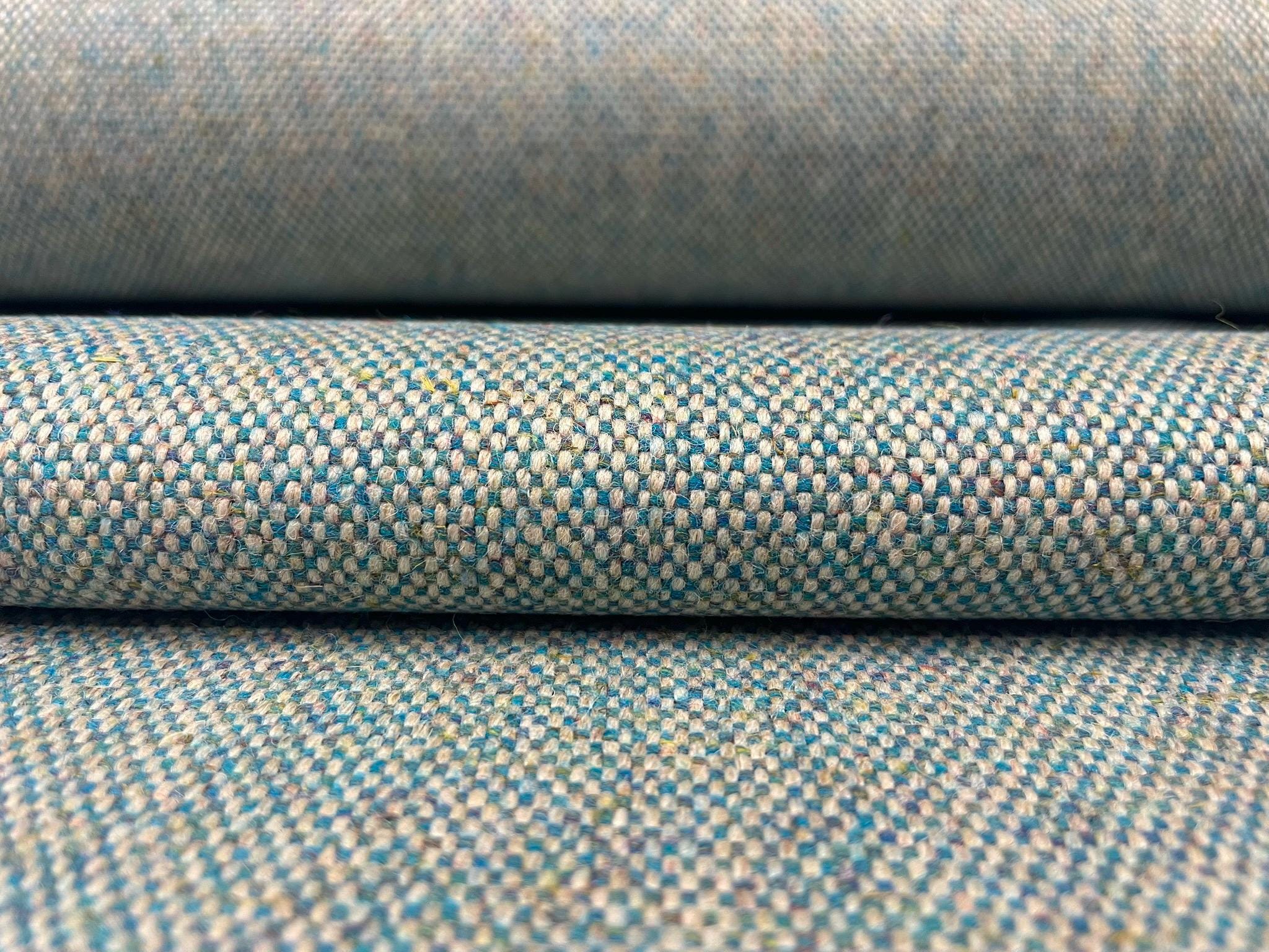 6 yd Camira Main Line Flax Bayswater Blue & Ecru Woven Wool Upholstery Fabric MSRP 336 - BF