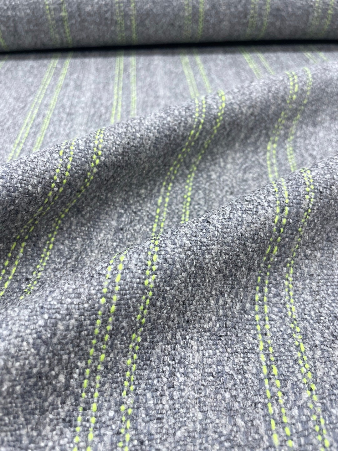 TWEED MILL×URBAN RESEARCH　Lambswoolstole 1.625 Yds Knoll in Stitches Gray With Lime Green Ticking