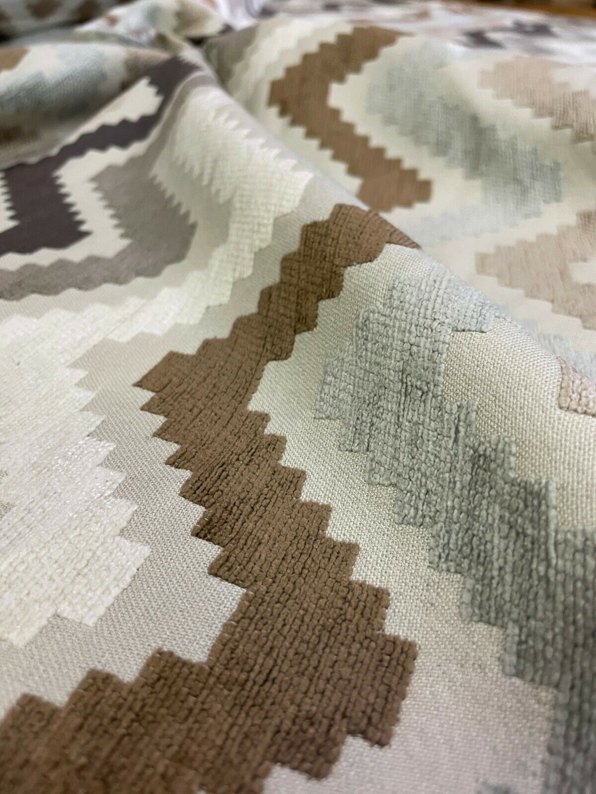 Romo Marlow Chevron Zig Zag Blue, Gray, & Tan Chenille