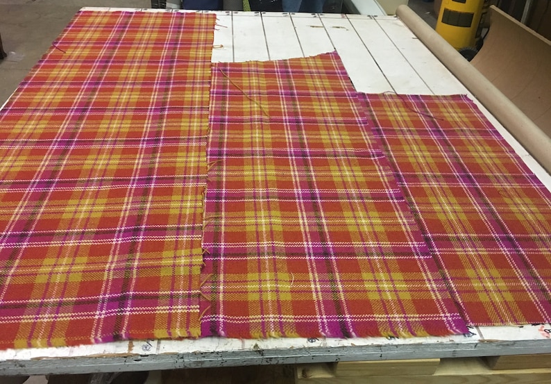 1.32 yds Pressed Plaid Sunset Pink and Orange RQ Maharam Wool Upholstery Fabric Shorts for Crafting