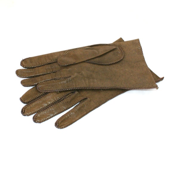 Brown Leather Gloves-Vintage Gloves-Ladies Gloves… - image 2