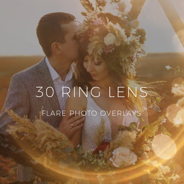 30 Ring Lens Flare Overlays, Sunflare Overlays, Natural Light Overlays, Digital Backdrop