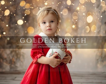 Golden Bokeh Light Christmas Overlays, Fairy Lights, Photoshop Overlays, Christmas Backdrops