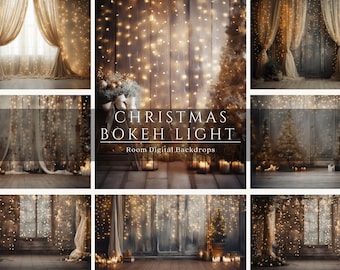 Christmas Bokeh Light Digital Backdrops, Christmas Photoshop Overlays, Bokeh Overlays, fairy lights