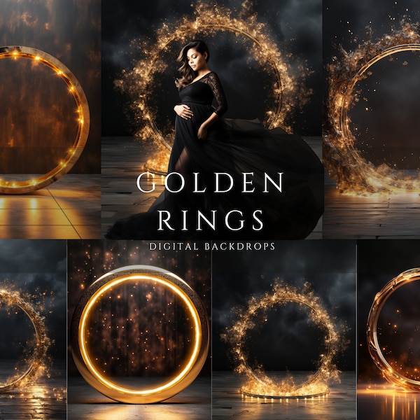 Golden Light and Glitter Rings Maternity Digital Backdrops, Studio Backdrop Overlays, Fine Art Textures, Photoshop Overlays