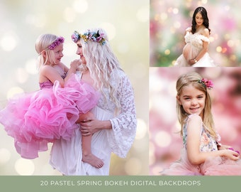 20 Pastel Spring Bokeh Digital Backdrops, Spring Photo Overlay, Digital Download