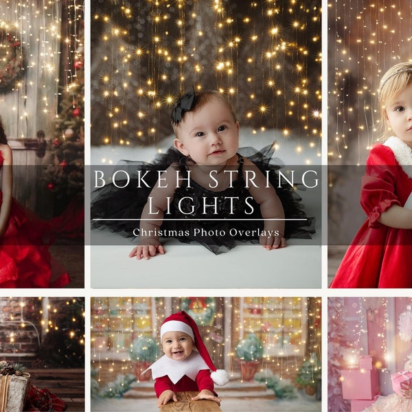 Bokeh String Light Overlays, Christmas Overlays, Fairy Light Photoshop Overlays, Christmas Bokeh